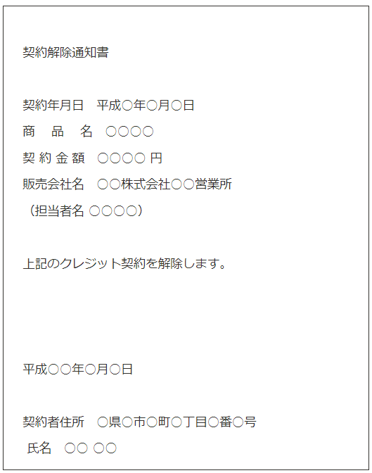 クレジット「契約解除通知書」書き方の例