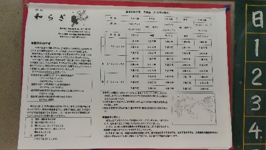 壁に画びょう止めされた紙の資料の写真