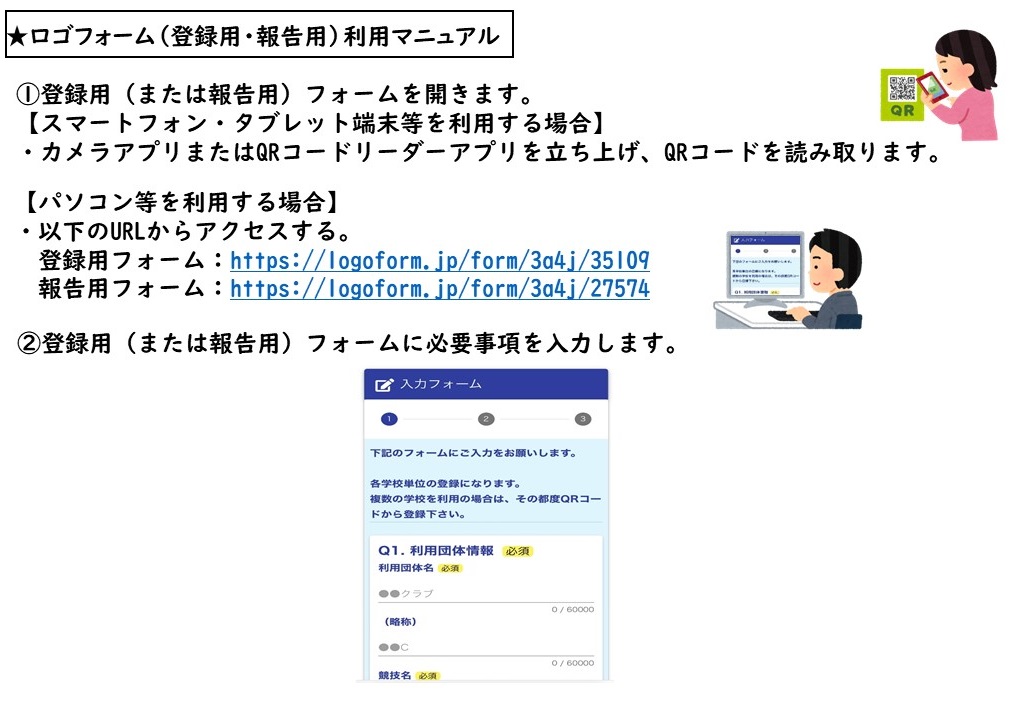 ロゴフォーム(登録用・報告用)利用マニュアル1から2のバナー。