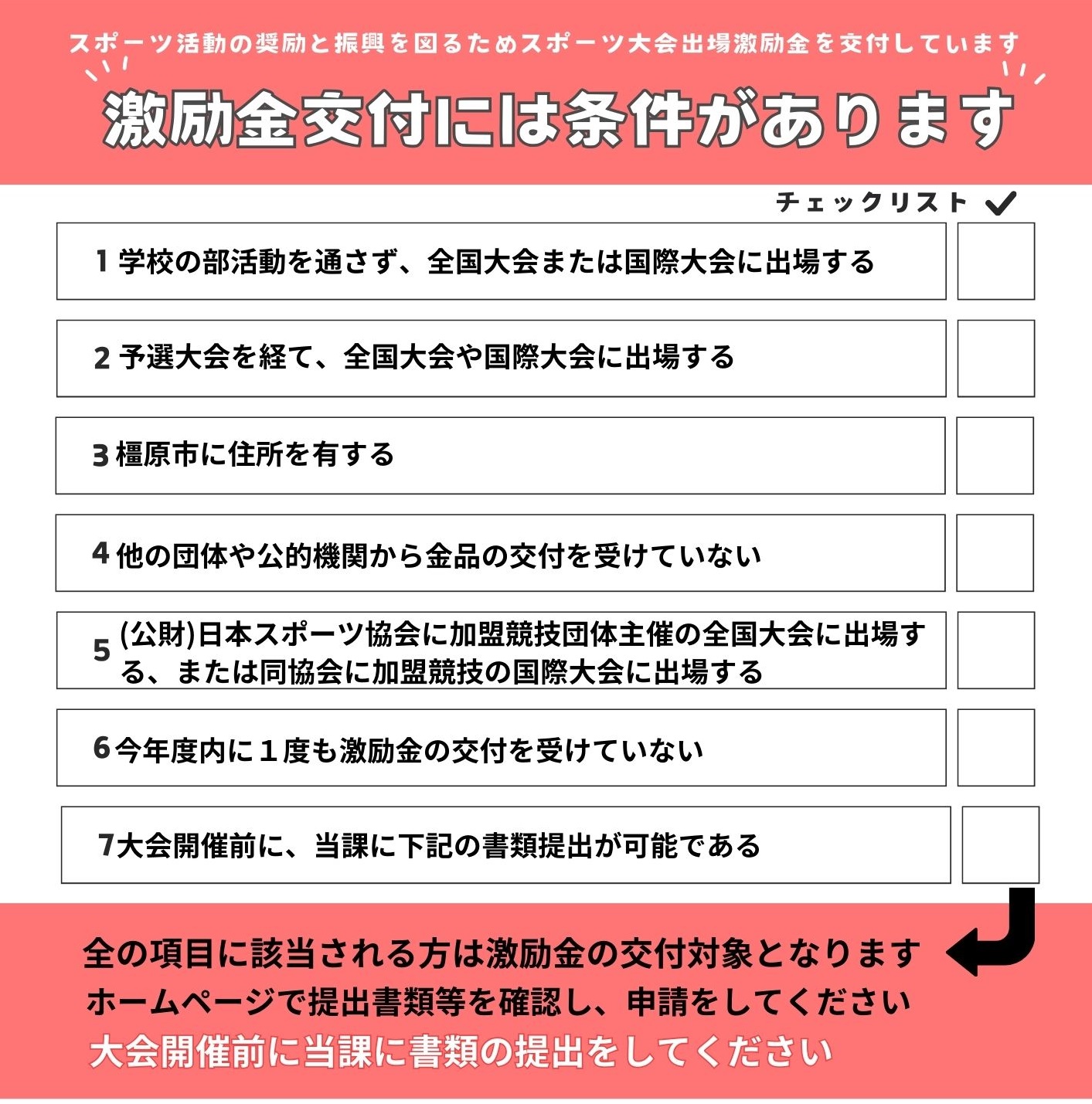 激励金支給対象者確認のチェックリスト