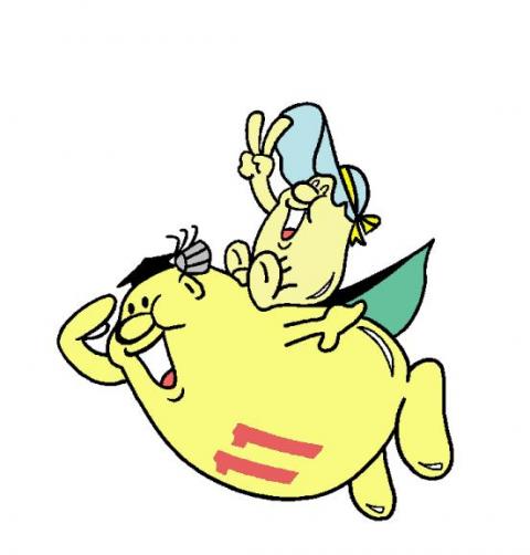 帽子をかぶった小さいキャラクターを背中に乗せた、腹部に11と書いてあるキャラクターのイラスト