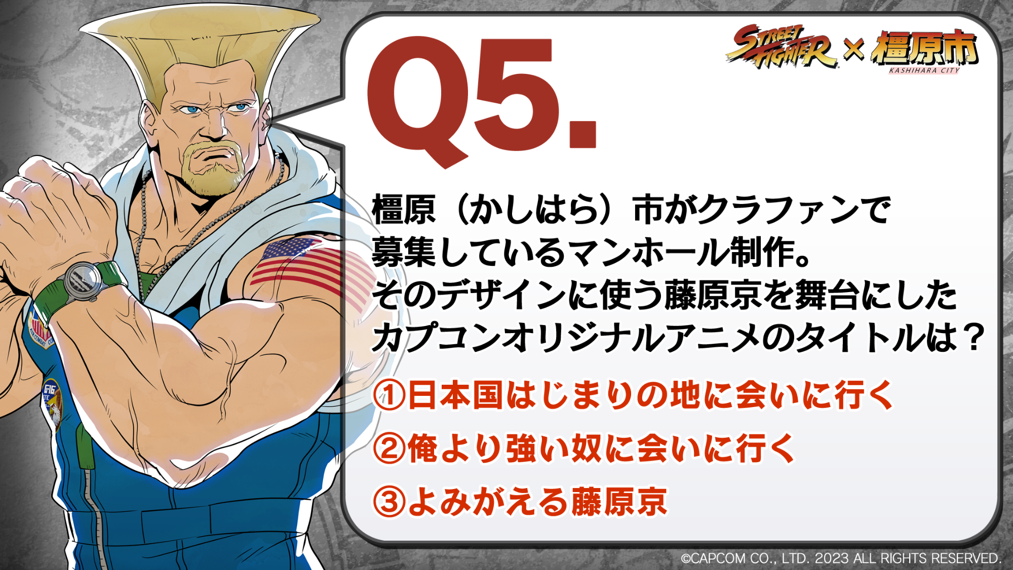 クイズ5問題:橿原市がクラファンで募集中のマンホール制作。そのデザインに使うカプコンオリジナルアニメのタイトルは?