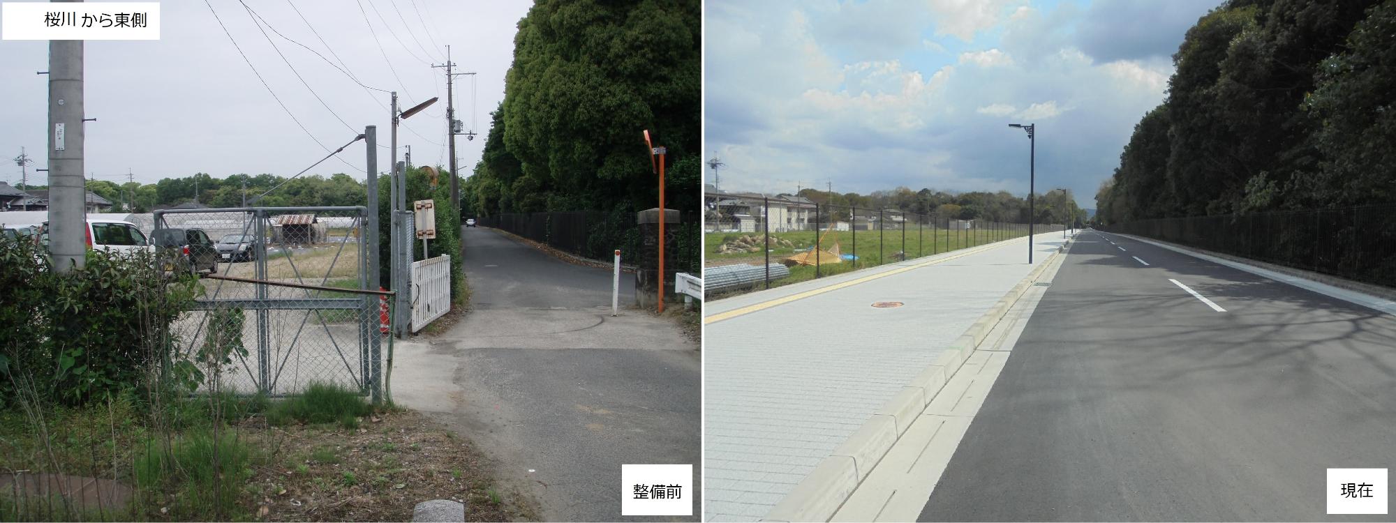 桜川から東側を写した整備前と整備後の2枚の写真