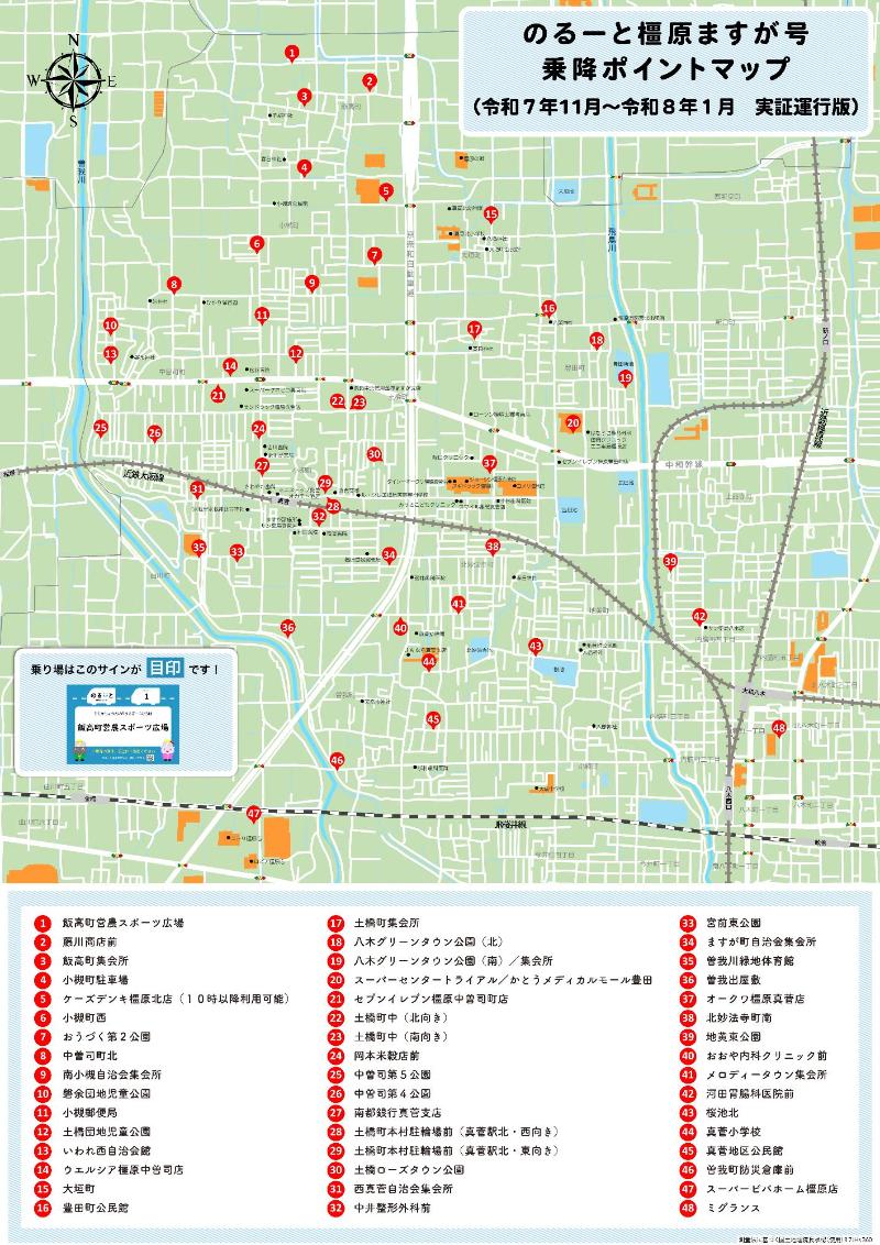のるーと橿原ますが号　運行マップ