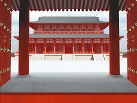 赤い藤原京の正面をCGで再現した画像
