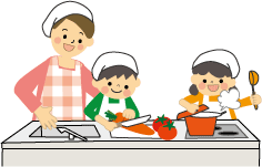 料理をしている親子のイラスト