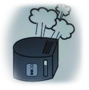 リコール対象の煙が吹いている加湿器のイラスト