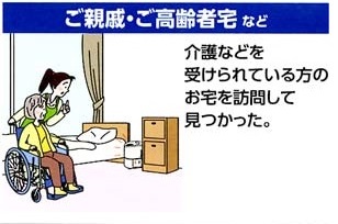 介護職の方が介護を受けられている方のお宅に訪問してリコール製品が見つかったイラスト
