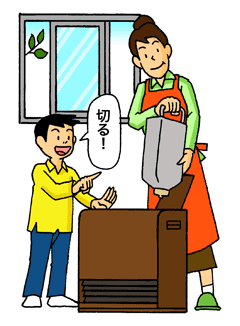 石油ストーブにタンクを入れる際に「スイッチを切る」イメージイラスト