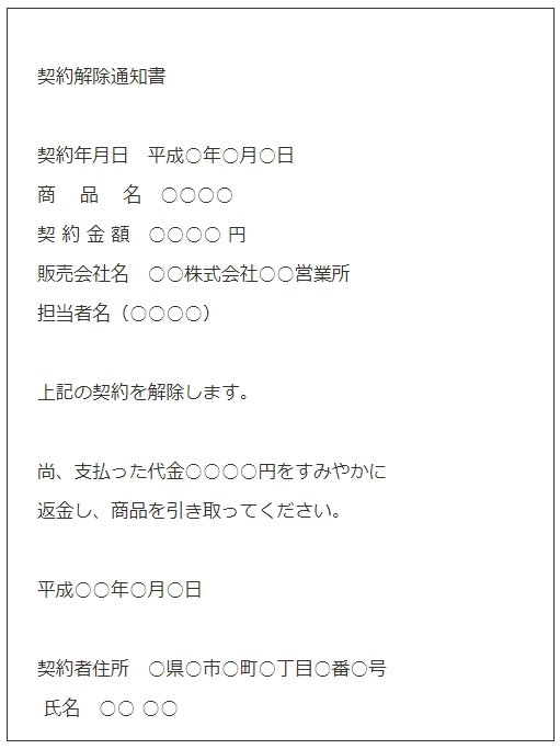 契約「契約解除通知書」書き方の例