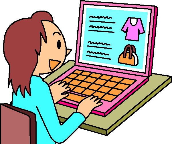 パソコンでネットショッピングをする女性のイラスト