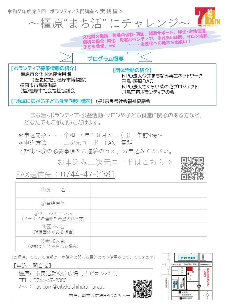 ボランティア入門講座<実践編>~橿原