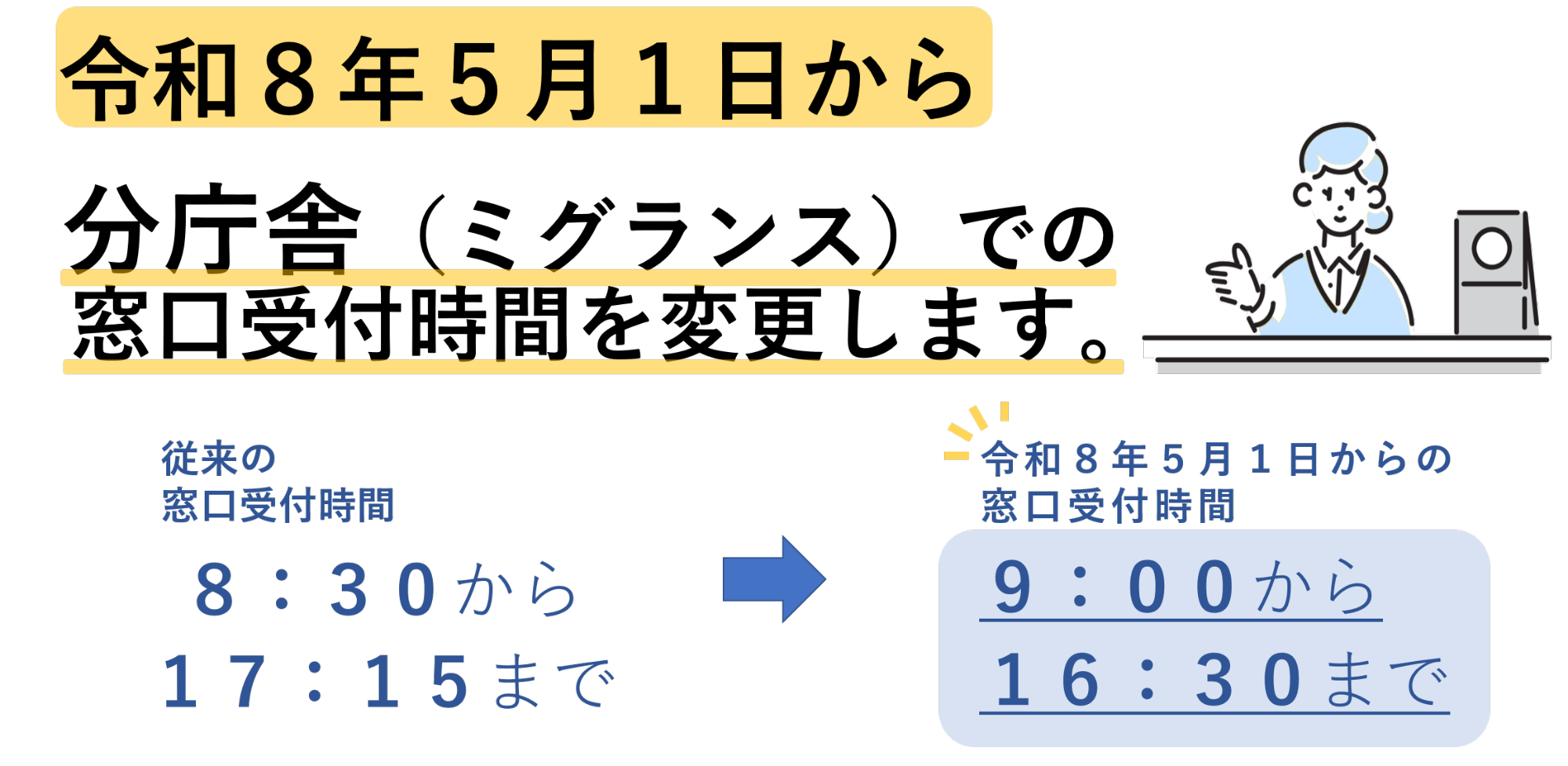 令和8年5月から分庁舎窓口受付時間を変更します