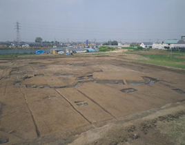 広大な土地に四角や丸など色々な形が掘ってある写真