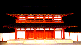 黒い屋根に赤い柱で作られた建物の写真