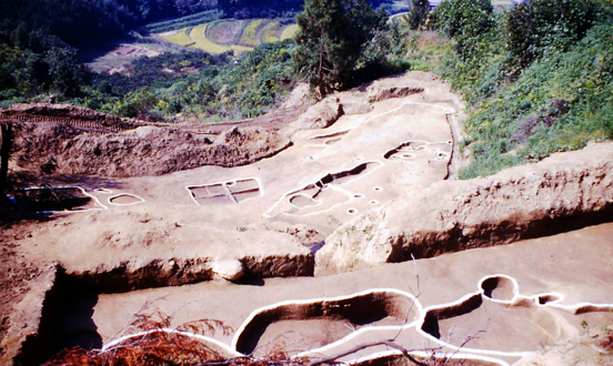 新沢千塚古墳群が営まれている丘陵上に立地しており、高地性集落だと考えられる上ノ山遺跡を写した写真