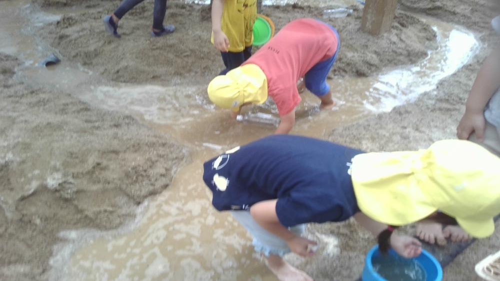 砂場に川を作ったぞ！