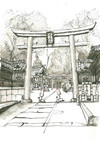 横大路「春日神社」が描かれた絵はがき（セピア調）
