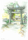 下ツ道「春日神社」が描かれた絵はがき（カラー）