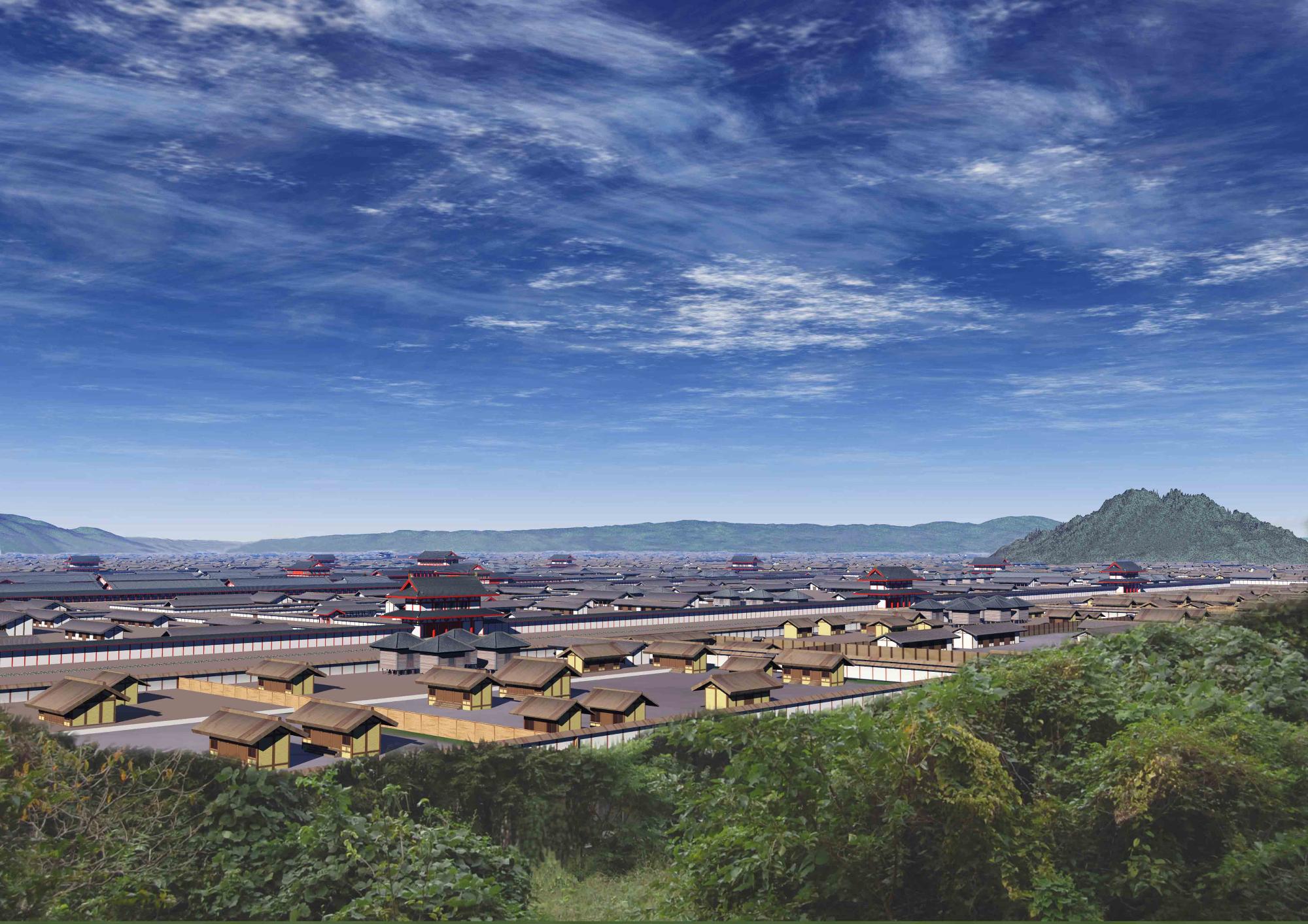 藤原京の全景を香久山から見たCG
