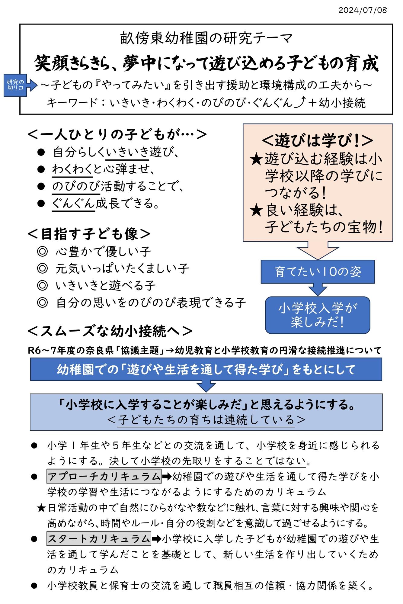 畝傍東幼稚園の研究テーマ